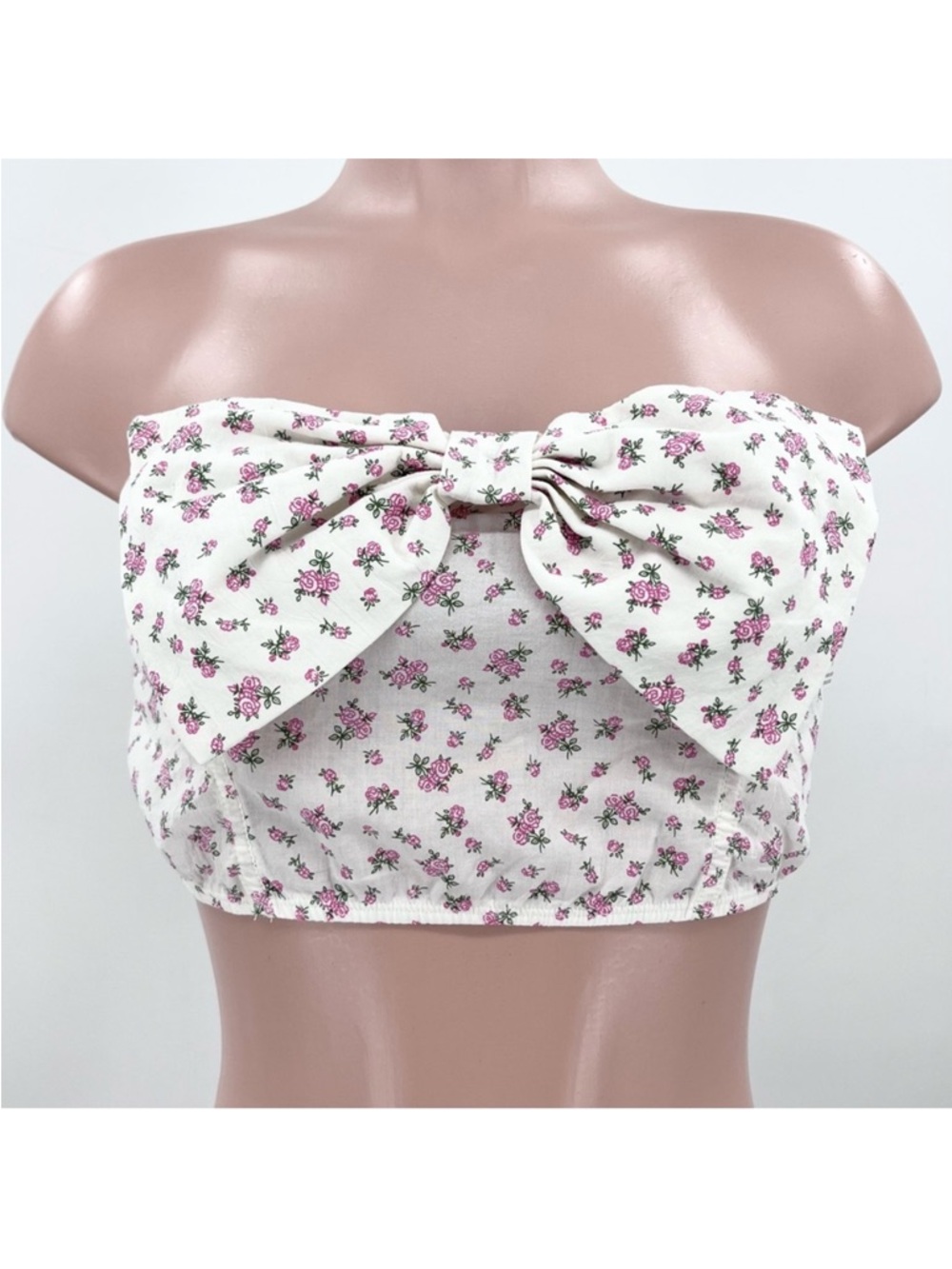 NWT Anthropologie Ditsy Floral Print Coquette Bow Cotton Bandeau Top Size Medium